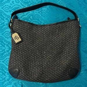 Ralph Lauren black leather woven satchel with gold tag